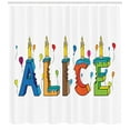 thumbnail image 3 of Alice Shower Curtain, Colorful Girl Name with Balloons Bitten Letters Candles Cartoon Style Illustration, Fabric Bathroom Set with Hooks, 69W X 84L Inches Extra Long, Multicolor, by Ambesonne, 3 of 3