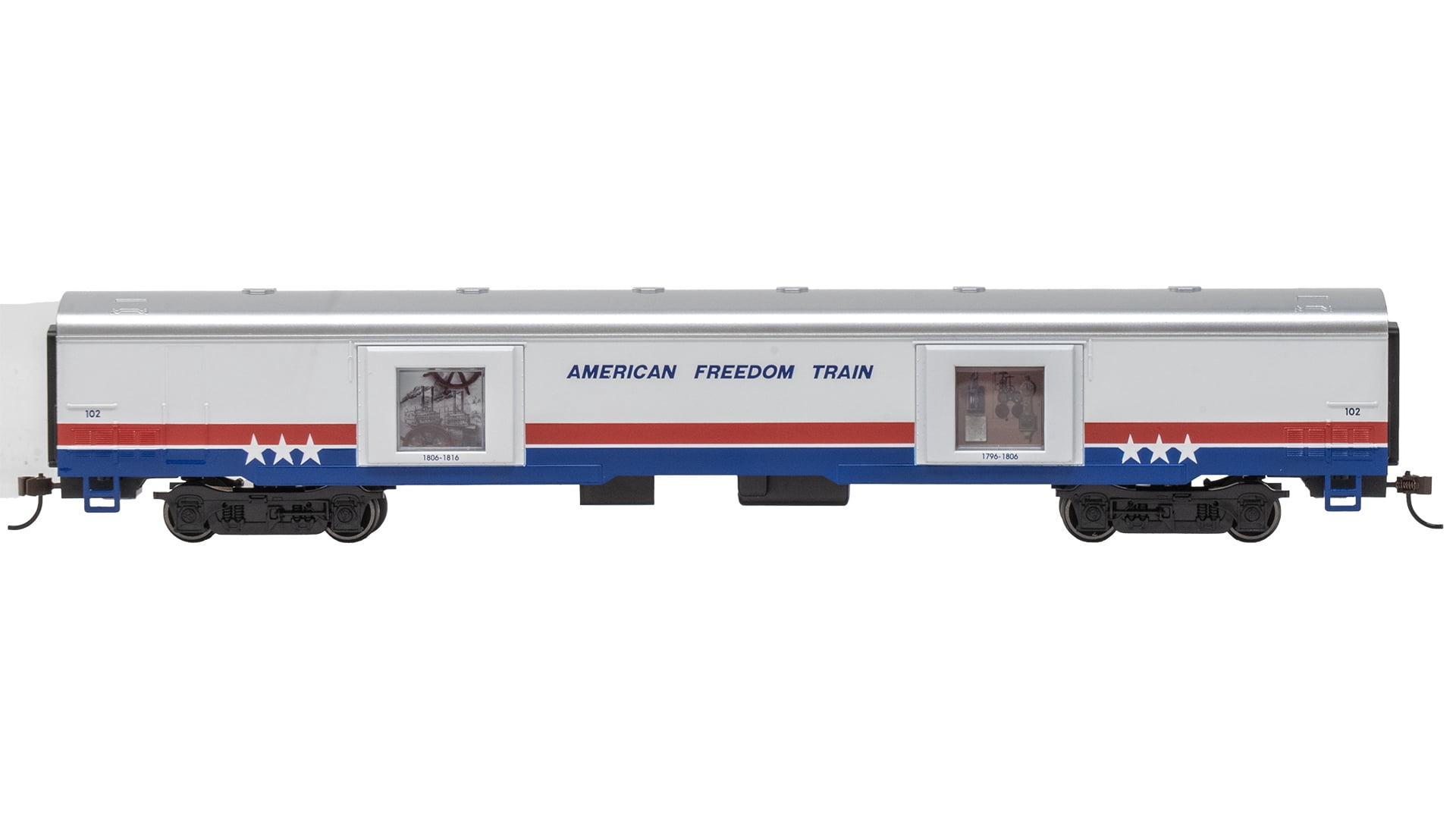 Bachmann Trains - LIMITED EDITION AMERICAN FREEDOM TRAIN CARS with LIGHTED DISPLAYS - EXHIBIT CAR #102 1796-1816 - HO Scale