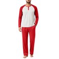thumbnail image 3 of OIOLOYJM Men's Pajama Sets Casual Raglan Long Sleeve Henley Shirts with Bottoms Sets Soft Comfy Lounge Breathable Sleepwear Red M, 3 of 5