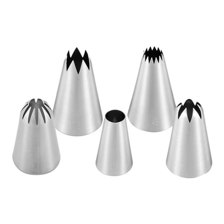 

Tomfoto 5PCS Cake Decorating Icing Tips for Cake Cupcake Decorating Stainless Steel Icing Piping Nozzles Pastry Tips Frosting Tips for Birthday Cake Party Cookie Dessert Restaurant