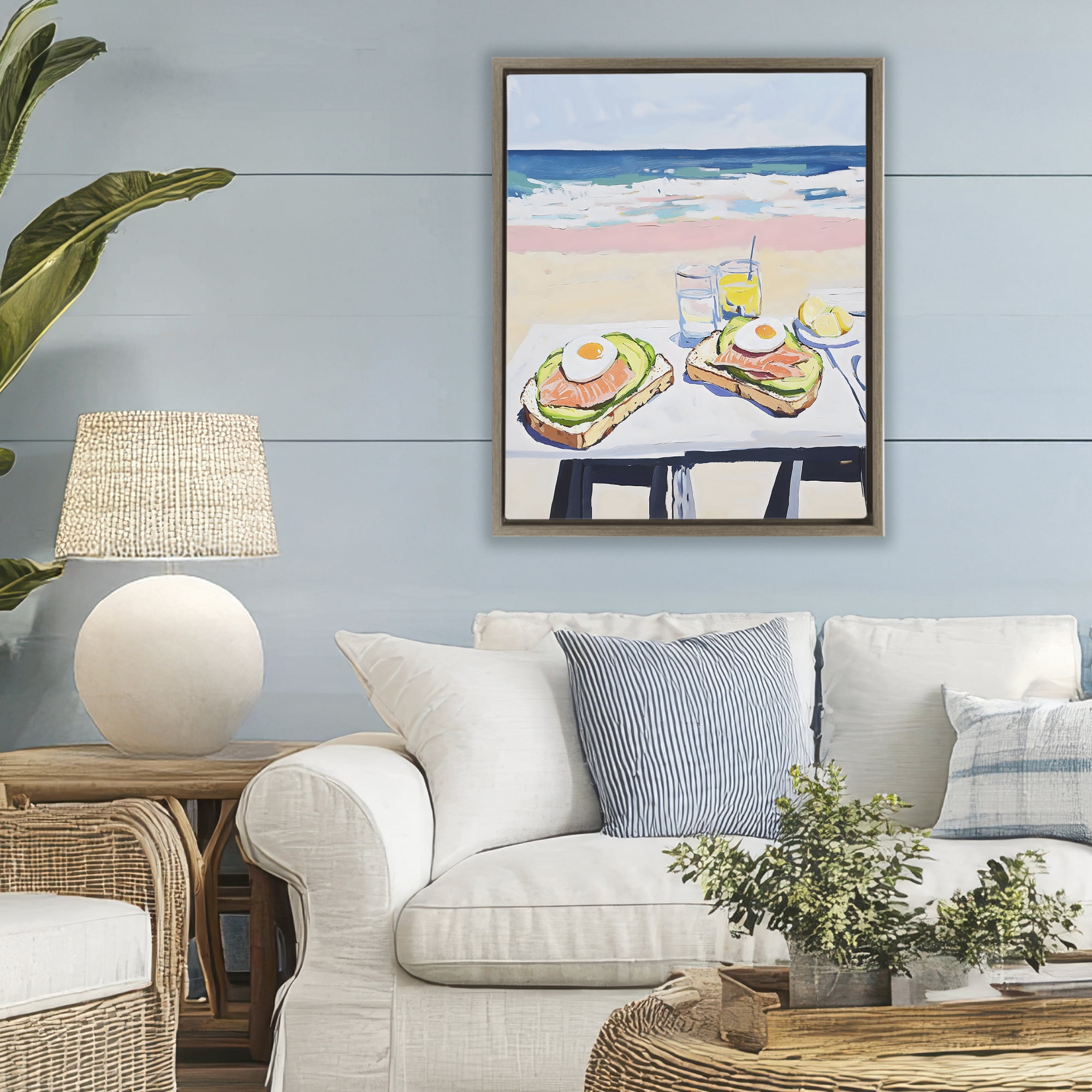 Stupell Industries Avocado Toast at Beach Brown Framed Floater Canvas Wall Art, design by The Prints Vibe