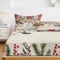 thumbnail image 6 of Cal.King Size Fitted Sheet Set - Red Christmas 3 Piece Bedding Sets 16" Deep Pocket Fitted Sheet with 2 Pillowcases, Xams Tree Winter Poinsettia Pine Cones Farmhouse Microfiber Hotel Bed Sheets, 6 of 9