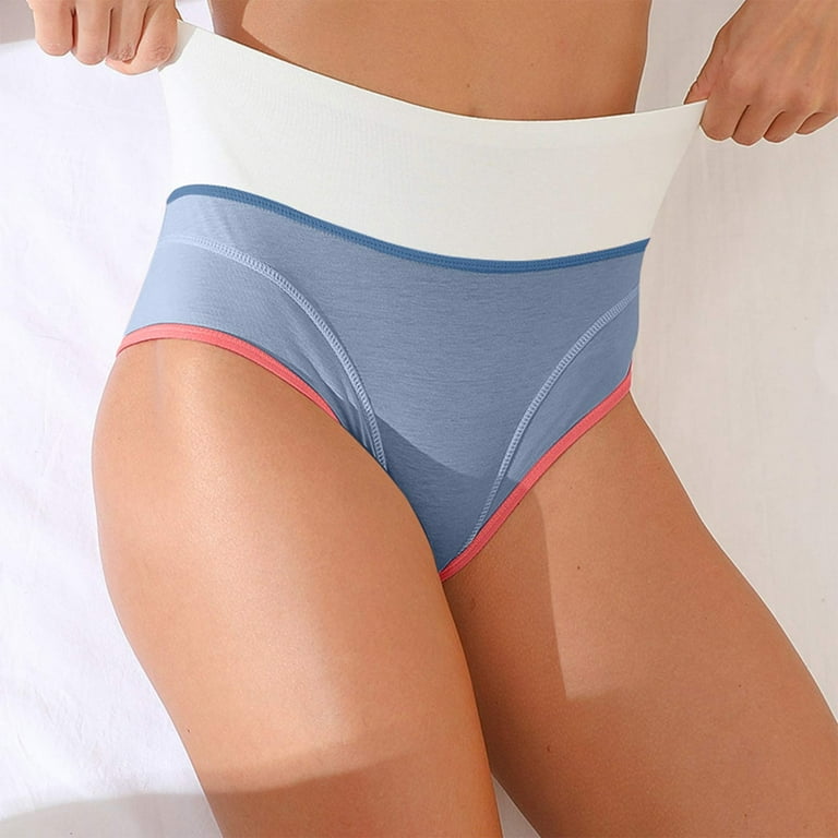 Knosfe No Show Panties Full Coverage Cotton Tummy Control High Waisted Ladies  Underwear Briefs Blue 2XL 