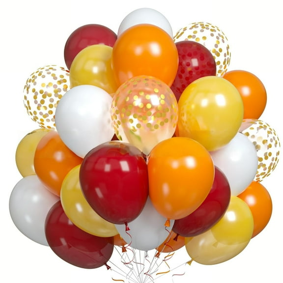 Fall Thanksgiving Balloons with Burgundy Burnt Orange Pastel Mustard Yellow Metallic Gold Confetti Autumn Balloons for Fall Thanksgiving Pumpkin Baby Shower Birthday Party Decorations（50pcs 10in ）