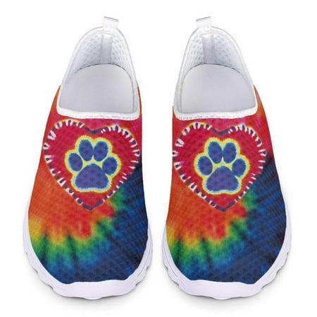 

Colorful Dog Paws Cool Printing Casual Nursing Shoes For Women Summer Mesh Breathable Sneakers Non-slip Flat Shoes