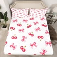 thumbnail image 2 of Manfei Lovely Bowtie Twin Sheet Sets,Girl Bow Knot Twin Fitted Sheet,Pink Cherry Flat Sheet For Girls,Microfiber Bedroom Decor,3-Piece, 2 of 7