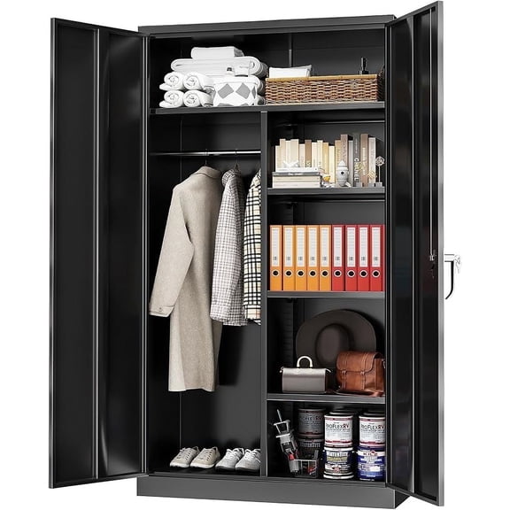 SOLAURA 2-Door Metal Freestanding Wardrobe Cabinet,72" H x 36" W x 18" D,Black