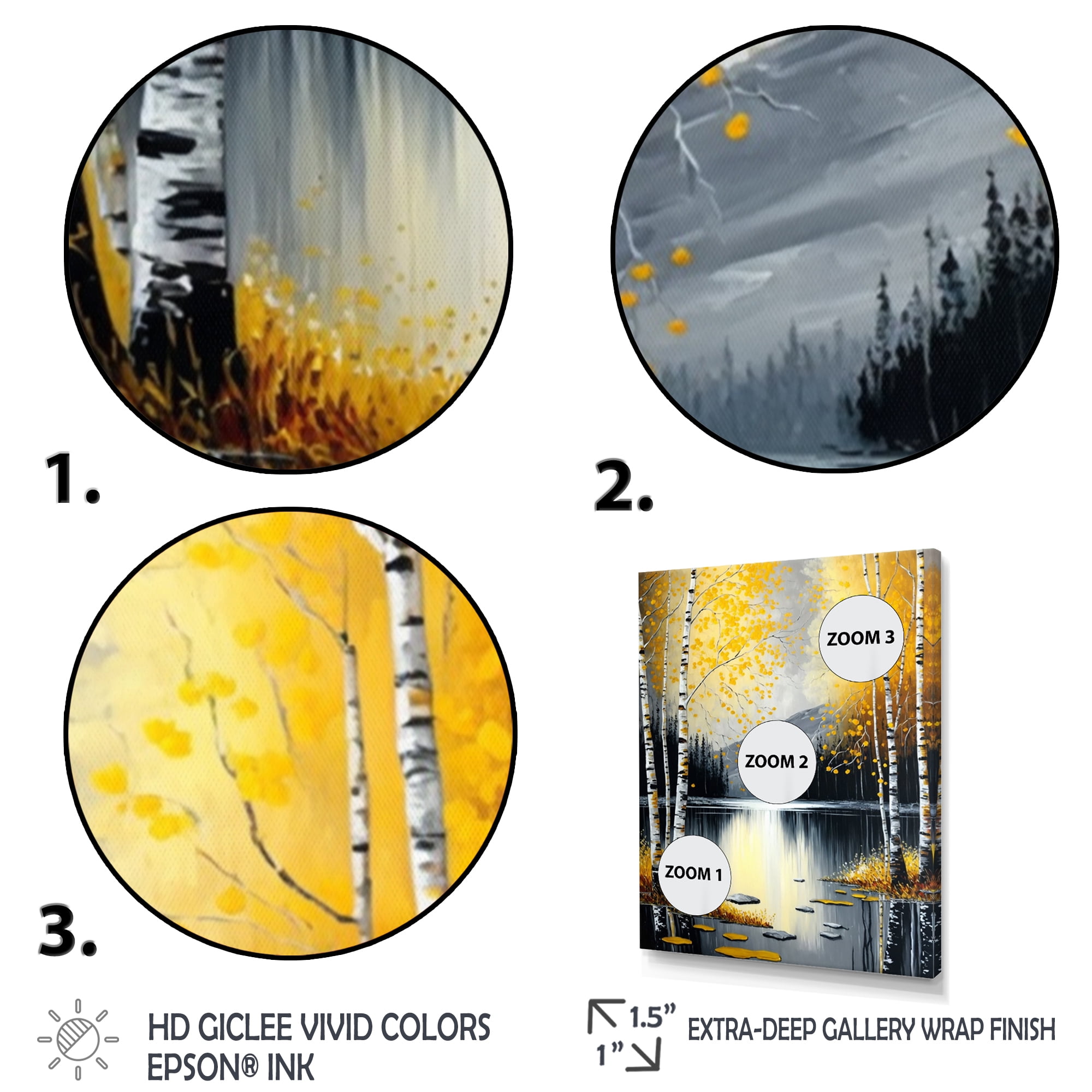 Designart Monochrome Golden Birch Trees By The Lake I Canvas Wall Art