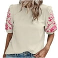 thumbnail image 2 of Pincandy Cotton Linen Tops for Women Summer Casual 3/4 Sleeve T Shirts Lightweight Ethnic Style Embroidery Blouses Tees, 2 of 7