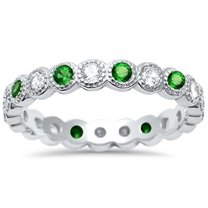 Bezel Set Full Eternity Ring Round Green Emerald CZ 925 Sterling Silver Size 6