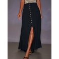 thumbnail image 6 of Women'S Elastic Tie Waist Button Down Maxi Skirts Casual Loose Flowy Swing Slit Front Dress Black S, 6 of 9