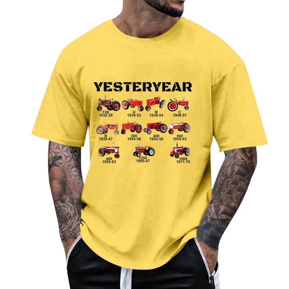Mens Shirts Patriotic Farm Tractor Short Sleeve Mens Spring Shirt,Yellow,L