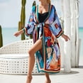 thumbnail image 2 of QSAWXQZ Women's V Neck Swimsuit Cover Up Dress Long Sleeve Boho Graphic Kimono Style Cardigan with Belt Lightweight Sheer Beach Vacation Sarong Multicolor-2 Free Size, 2 of 9