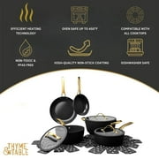 Thyme & Table 12-Piece Non-Stick Signature Ribbed Cookware Set, Non-Toxic Pots and Pans Set - Black & Gold