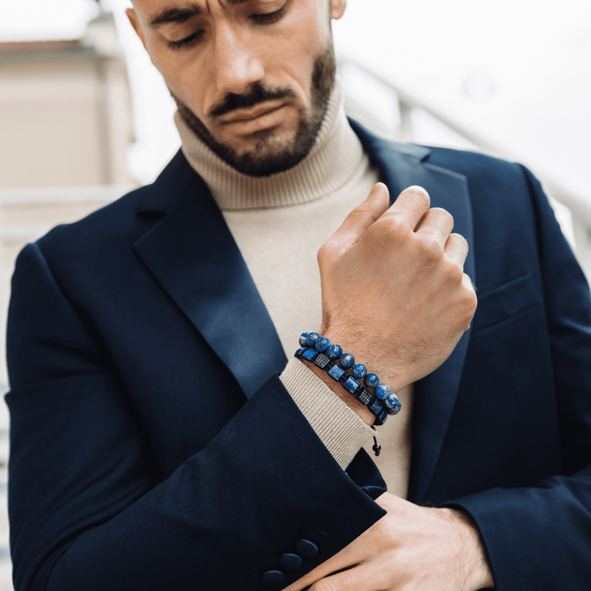 Men's LAPIS LAZULI Beaded Bracelet | Gift for Men | One Size Fits All | 100% Natural | Gemstone Adjustable Bracelet