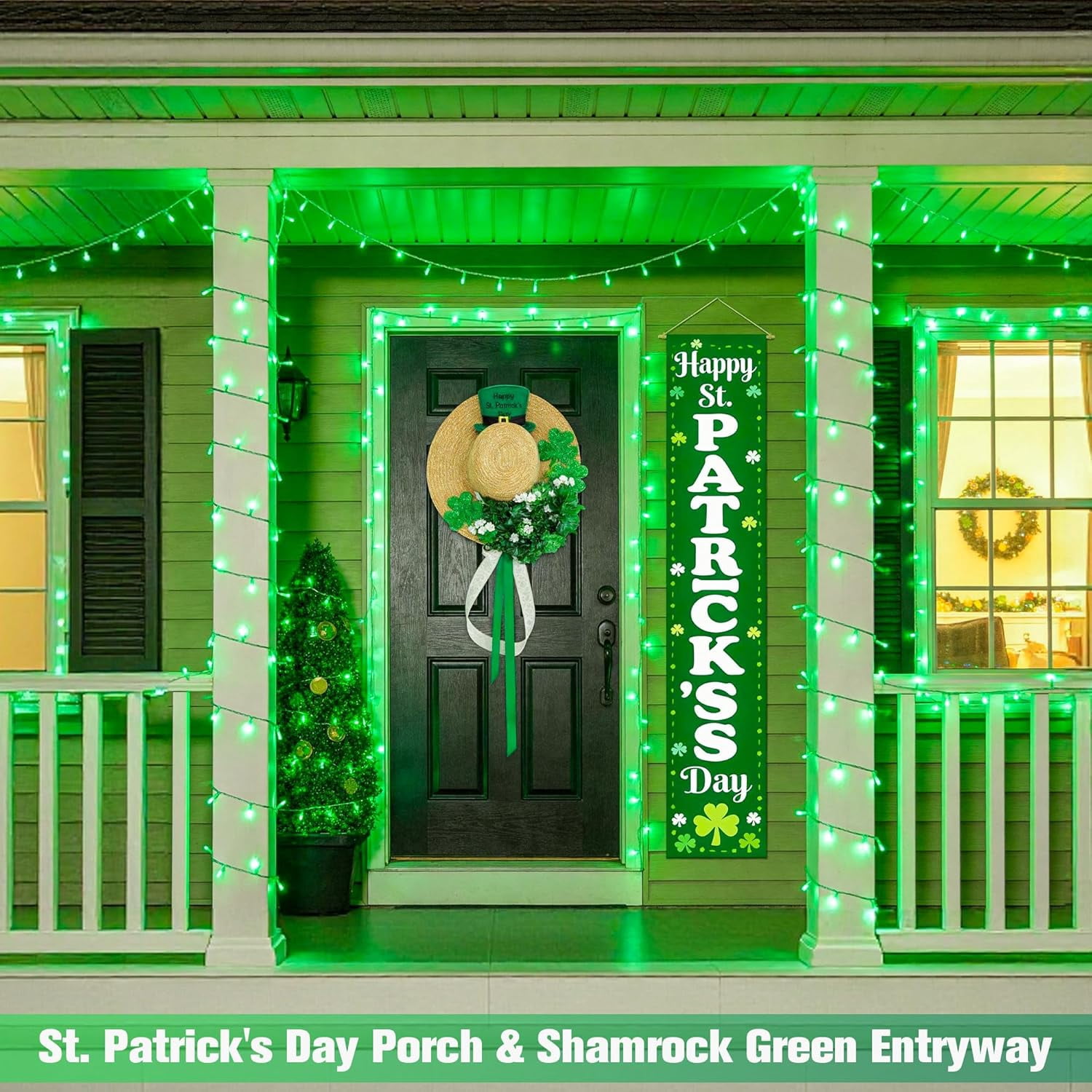 JMEXSUSS Green St Patricks Day Lights Indoor Outdoor Clear Wire, 200 LED Green Christmas String Lights for St Patricks Day Spring Tree Garden Decor, Connectable
