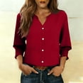 thumbnail image 2 of Kaemgyyd Button Down Shirts for Women Trendy 3/4 Length Sleeve Business Casual Blouses Loose Fit V Neck Summer Tops, 2 of 6