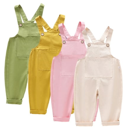 

Kkkded 1-6T Boys Girls Bib Overalls Solid Suspender Casual Pants One-Piece Strap Jumpsuit with Pocket Spring Fall Outfit for Baby Kids