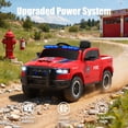thumbnail image 4 of RAM 1500 Ride on Truck Cars, 12V Powered Ride on Toys with Remote Control, 4 Wheel Suspension Electric Cars for 3-5 Yrs Boy Girl W/Key Switch, Safety Belt, Music, Bluetooth, LED, Red Fire Truck, 4 of 9