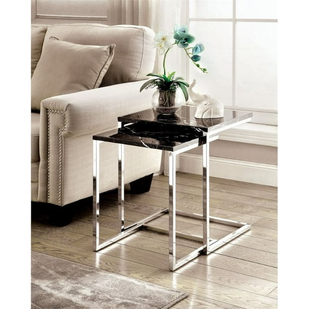 Furniture Of America Alena 2 Piece Faux Marble Nesting Table In Black Walmart Com Walmart Com