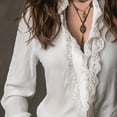thumbnail image 7 of Endives Womens Long Sleeve Shirt Retro Staly with Lace Blouse Cuffs Blouse Tops Spring Outfit White2, 7 of 7