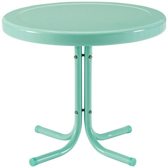 Pemberly Row Modern Steel Metal Patio End Table in Aqua Gloss