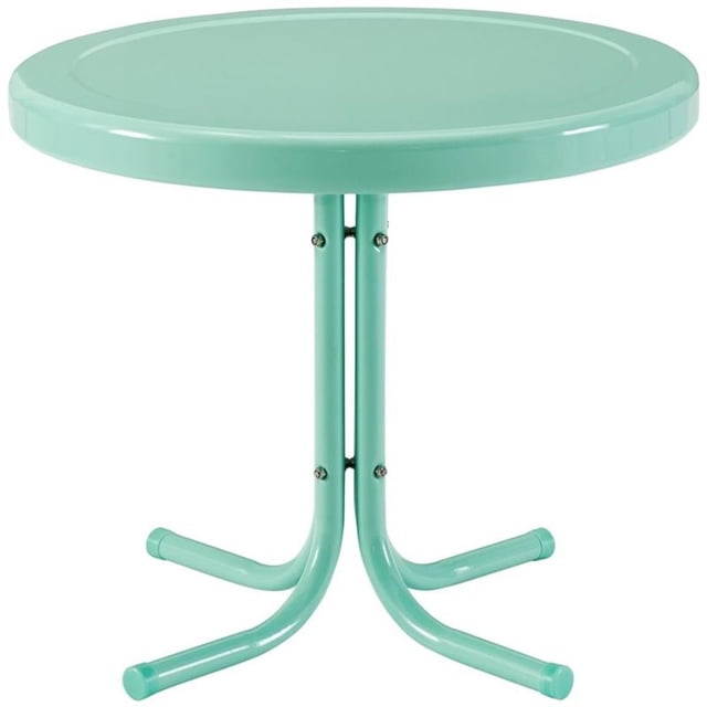 Crosley Furniture Retro Metal Steel Patio End Table in Aqua Gloss
