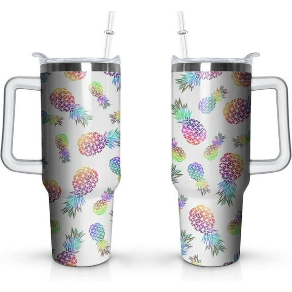 Pineapple Gifts for Women, Pineapple Tumbler with Lid and Straw, Pineapple Tumbler Cup, Pineapple Cups, Pineapple Mug, Colorful Pineapple Gifts, 40oz Insulated Tumbler for Pineapple Lover