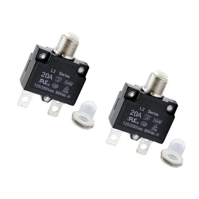 Interruptores Automáticos De Botón Zulema 2PCS 20 Amperios Con Cubierta A Prueba De Agua DC 50V 125-250V Protector de sobrecarga