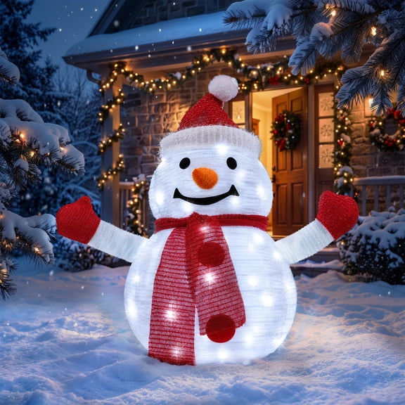 Toodour 20 Inch Christmas Lighted Snowman Outdoor, Pop-Up Snowman Decorations w/ 40 LED Lights, Battery Operated, Holiday Decor for Garden Yard