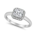 thumbnail image 3 of Halo Princess Cut Simulated CZ Wedding Ring 925 Sterling Silver Size 5, 3 of 6