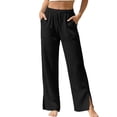 thumbnail image 3 of Women's Cotton Blend High Waist Wide Leg Pants, Loose Straight Leg Casual Pants, Soft Stretchy Fabric with Tummy Control, Casual, Office, Lounge Everyday Wear, Relaxed | TruBelle,Black S, 3 of 9