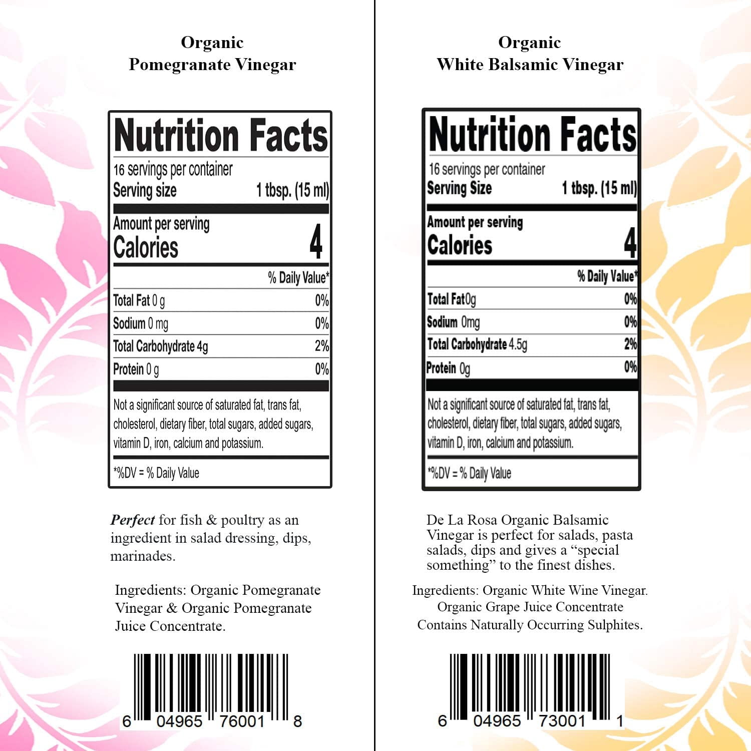 Delarosa613 Organic Pomegranate and White Balsamic Vinegar, Glass Bottle, 2 Pack, 8.45 oz