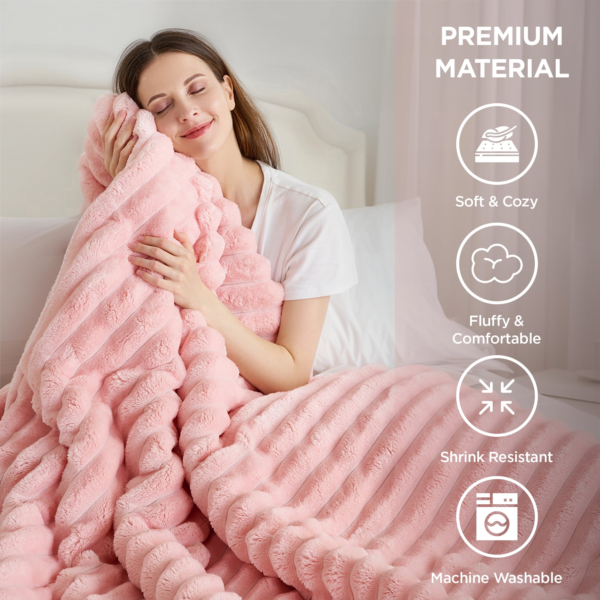 Regency Heights Full/Queen Size Comforter Set, Fluffy Ribbed Plush Comforter Set, 3-Piece Bedding Set, Pink