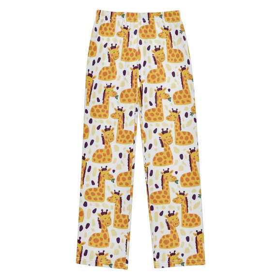 Boys Long Pajama Pants Soft Sleepwear Kids Lounge PJ Bottoms with Side Pockets for Home Yellow Giraffe Small