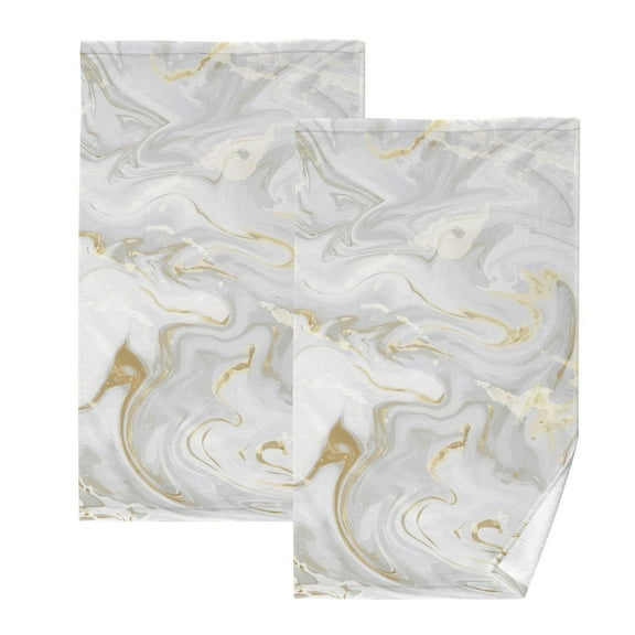 Marble Gold and White Bath Hand Towels 2 Pcs Absorbent Face Towel Soft Breathable Cotton Towel Set for Bathroom Kitchen Hotel Spa Decor
