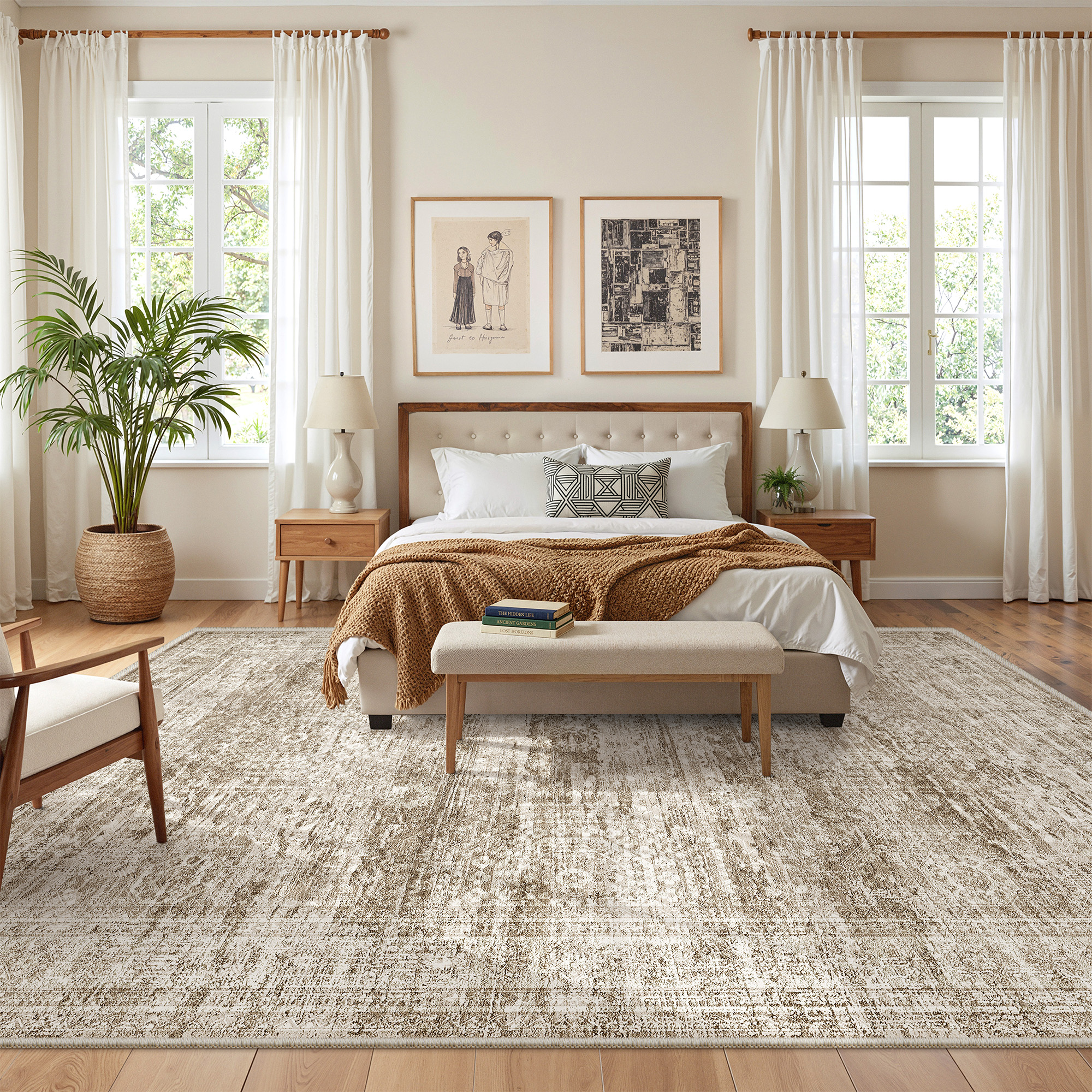 Roxstand Washable Rugs 8x10, Vintage Distressed Area Rugs for Living Room, Non Slip Accent Bedroom Rug (8'x10', Brown)