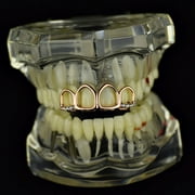 14K Rose Gold Plated Grillz Top All Four 4 Open Face Teeth Bling Hollow Hip Hop Grills