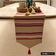 thumbnail image 2 of The HomeCentric Chemin de Table Décoratif Rouge 6 Places (14 x 72 Pouces), Pompons, Perles & Appliqué, Tissu en Lin, Motif Chevron Style Moderne - Bar Chevron, 2 of 9