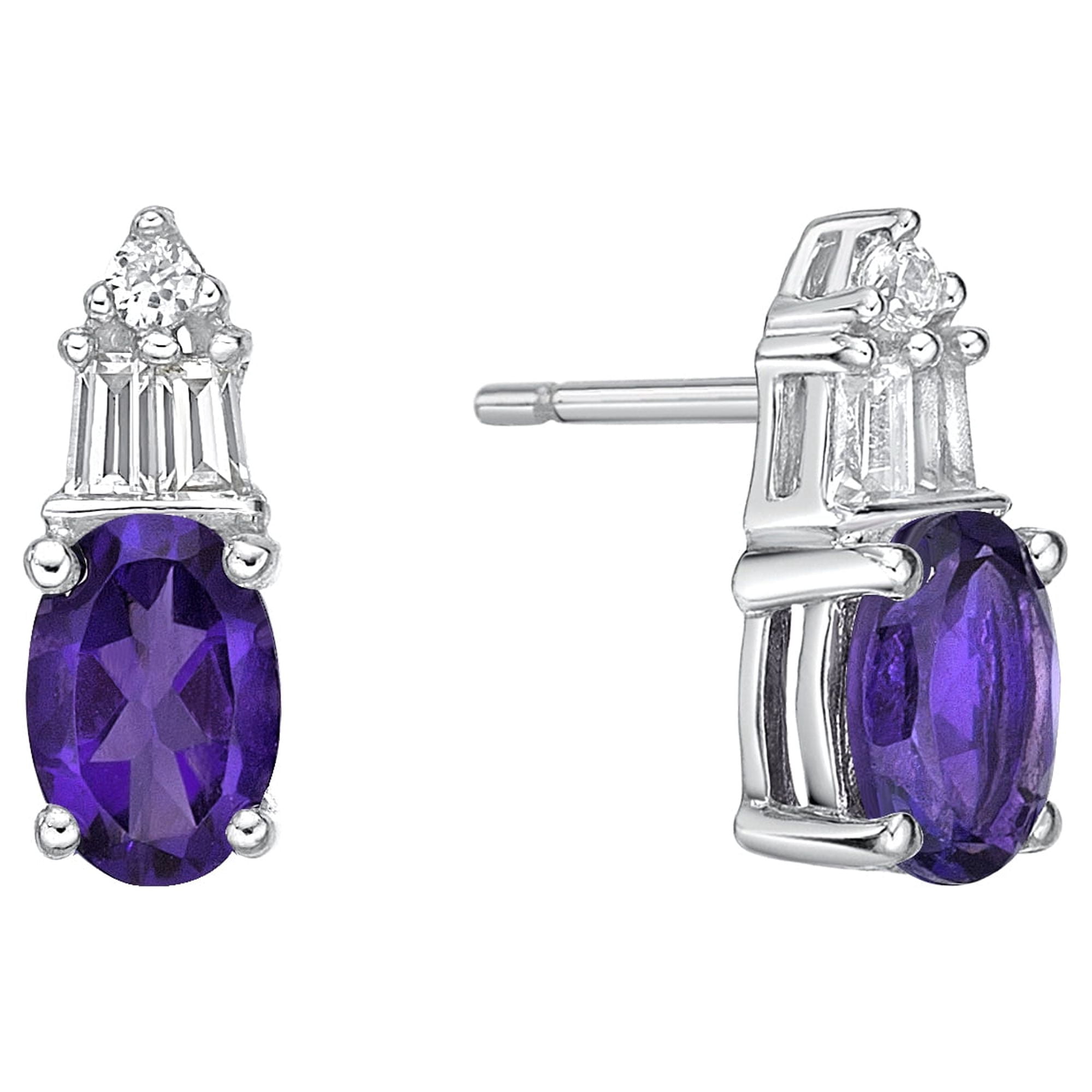 Jay Heart Designs 925 Sterling Silver Genuine Amethyst and Created White Sapphire Earrings