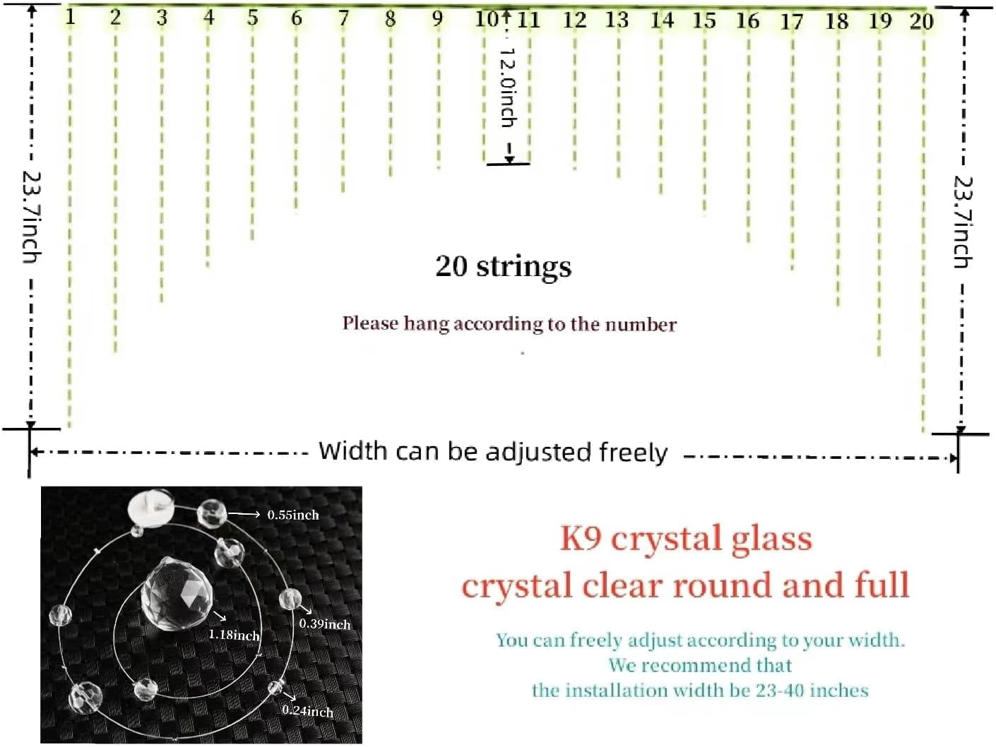 20 Strings Crystal Beaded Curtain  Arched Door String Hanging Doorway Room Divider Suitable For Home Coffee House Bedroom Restaurant. (chamgagne)