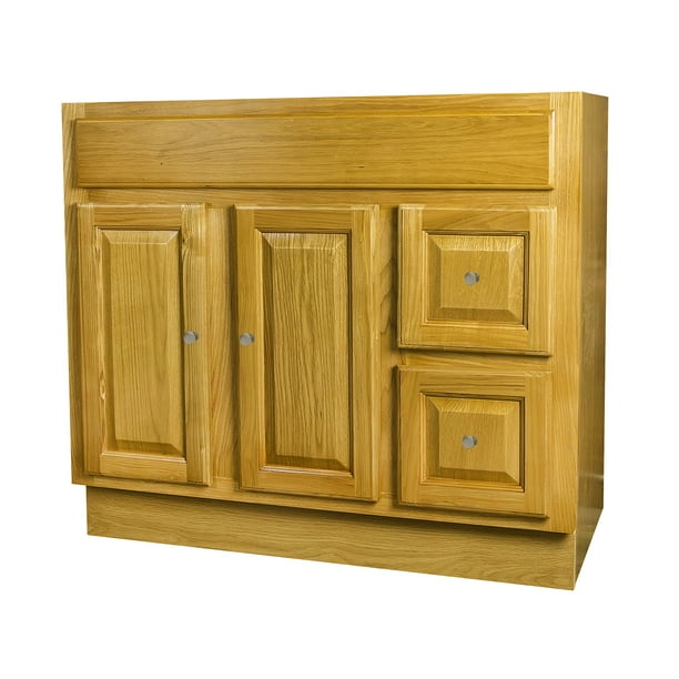 36x18 Raised Panel Oak Bathroom Cabinet With 2 Doors And 2 Drawers