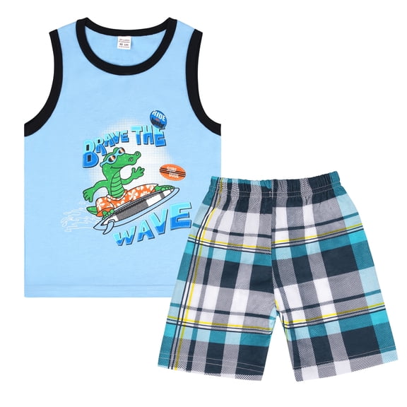 Elutong Toddler Boy Summer Clothes, 1-6T Boy Summer Cotton Outfits Sleeveless Dinosaurs Shorts Set