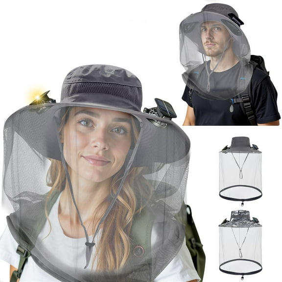 DIDADI Mosquito Head Net Hat, Breathable UPF50 Sun Hat with Durable Mesh & Solar Fans for Outdoor Beekeeping Gardening