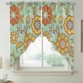 thumbnail image 2 of Teal Green Boho Floral Swag Curtains for Kitchen/Bedroom/Living Room, Vintage Abstract Art Ethnic Flowers Scalloped Curtains 63 Inch Long, Window Swag Topper Curtains Valances 2 Panels Set 36"x63", 2 of 8
