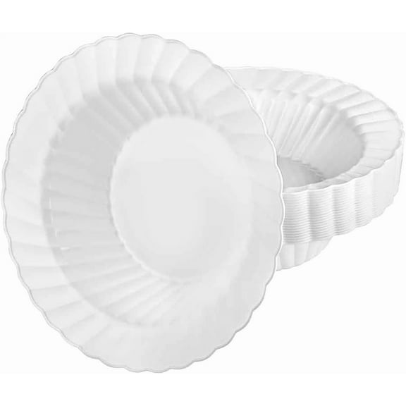 15oz Pearl White Bowl Scallop Design – Elegant Disposable & Reusable Plastic Serving Bowl for Soups, Salads, Desserts & Snacks – Sturdy Tableware for Weddings, Parties, Catering & Events (10)
