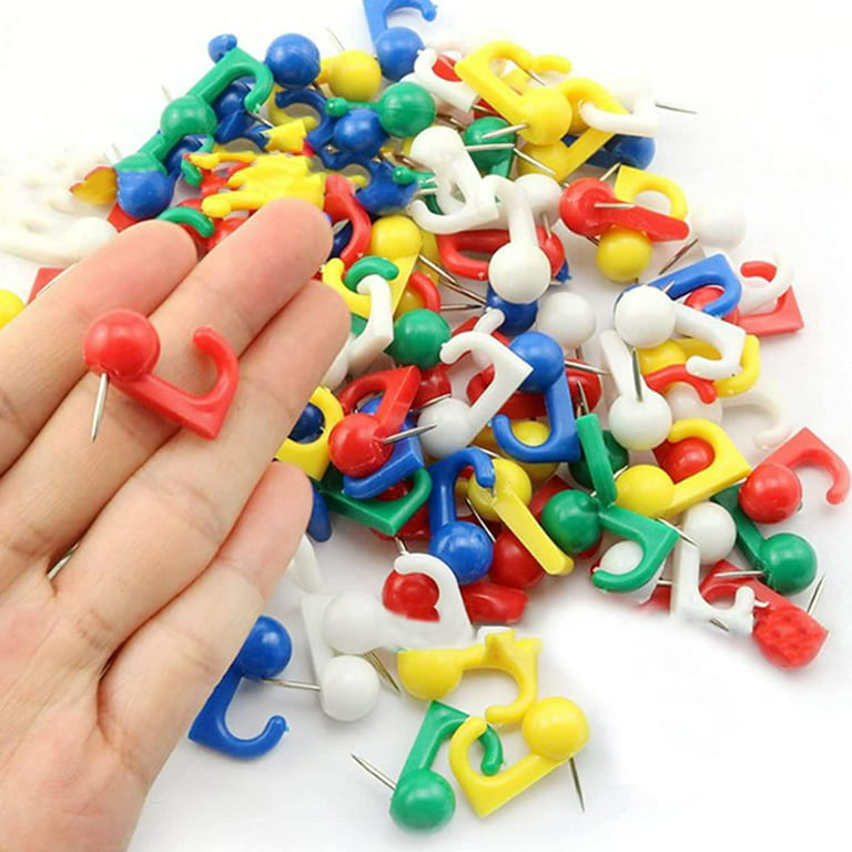 50pcs Push Pins with Hooks Thumb Tacks Picture Hanging Nails with