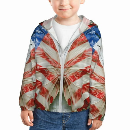 

Lukts Patriotic Butterfly Floral Print Children s Long-Sleeved Sun Protection Clothing Hooded Sweatshirts for Boys and Girls Outdoor Sports-2 Years