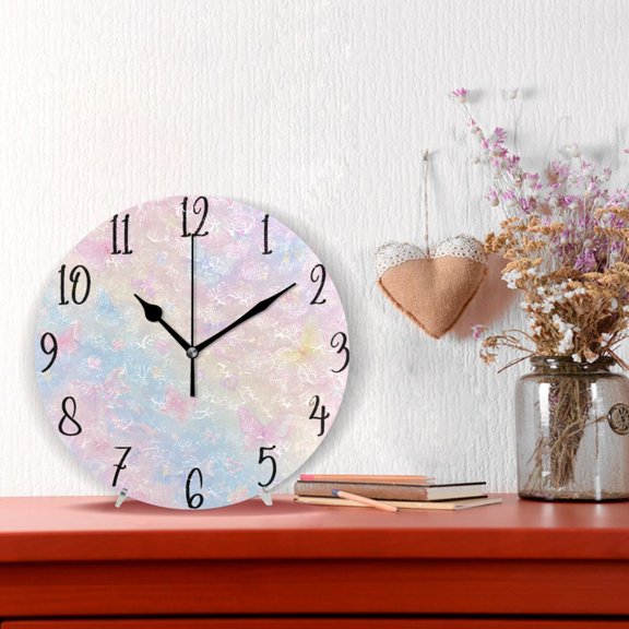 10" Quartz Indoor Wall Clock Silent Mechanism / Dreamy Pink Blue Ribbon Print