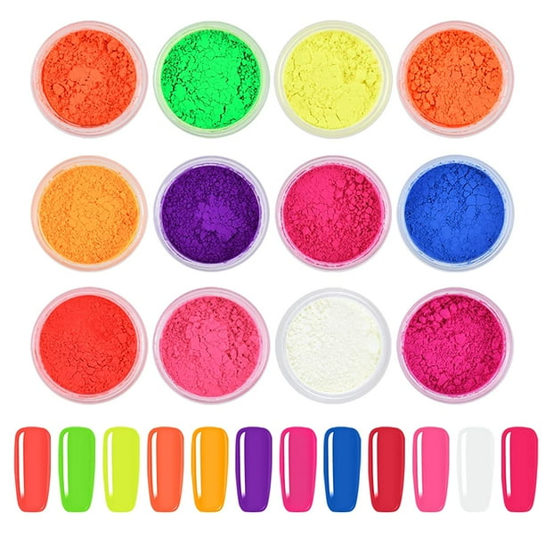 12 cajas de polvo de pigmento para uñas, pigmentos de uñas de color fluorescente colorido, decoración artística de uñas iridiscente con degradado de brillo de uñas en polvo Xemadio HMHZ379